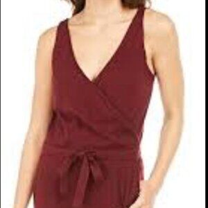 ALFANI Sz L Soft Knit Faux Wrap Drawstring Cuffed High Rise Pockets Jumpsuit